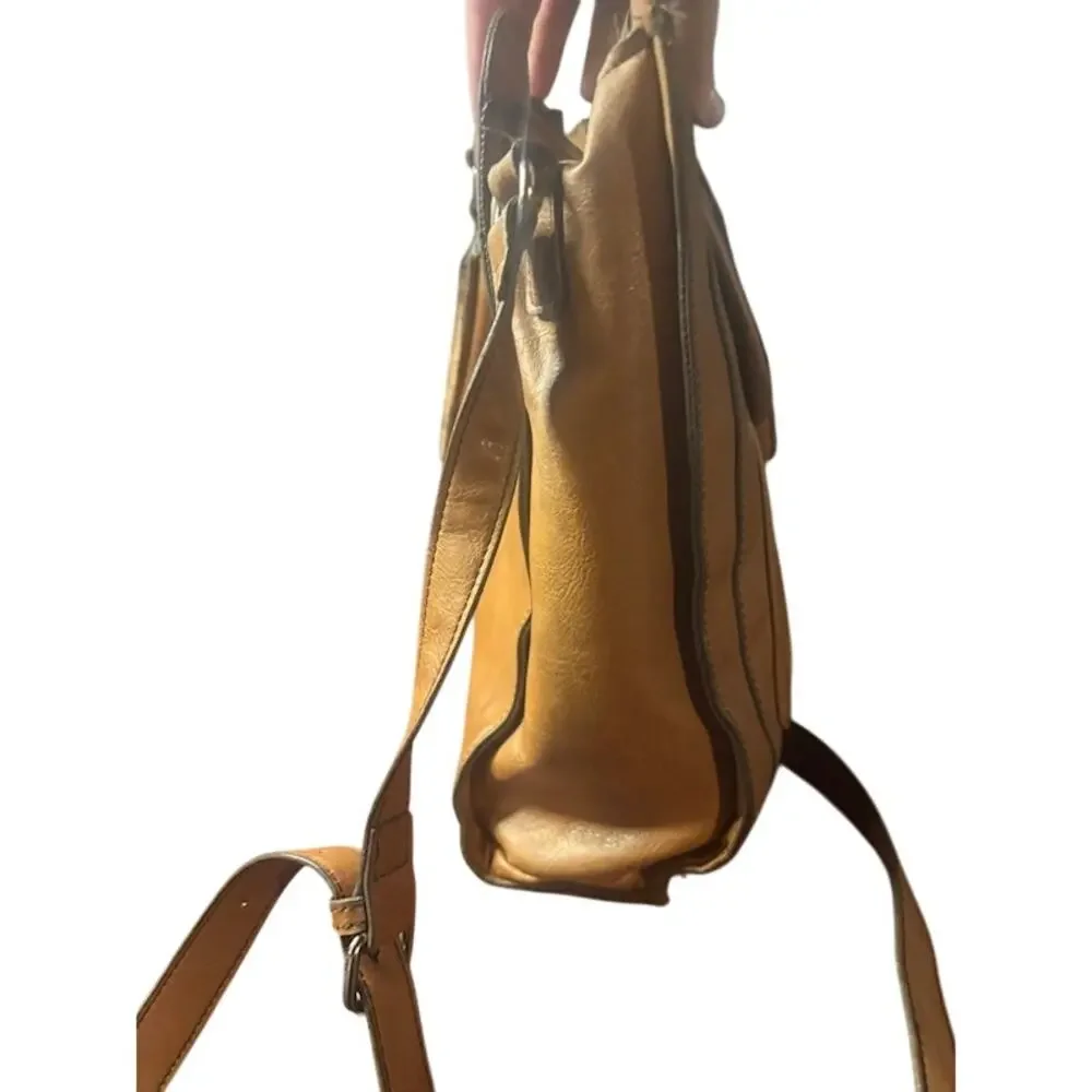 Merona Cognac Faux Leather Vegan Satchel Laptop Messenger Bag NWOT commuter